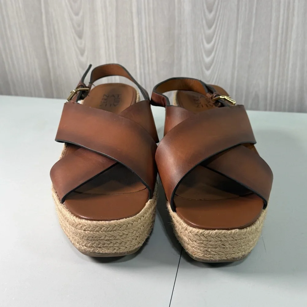Naturalizer Oak Espadrille Wedge Sandal Brown Leather Crossover Strap Women’s 11